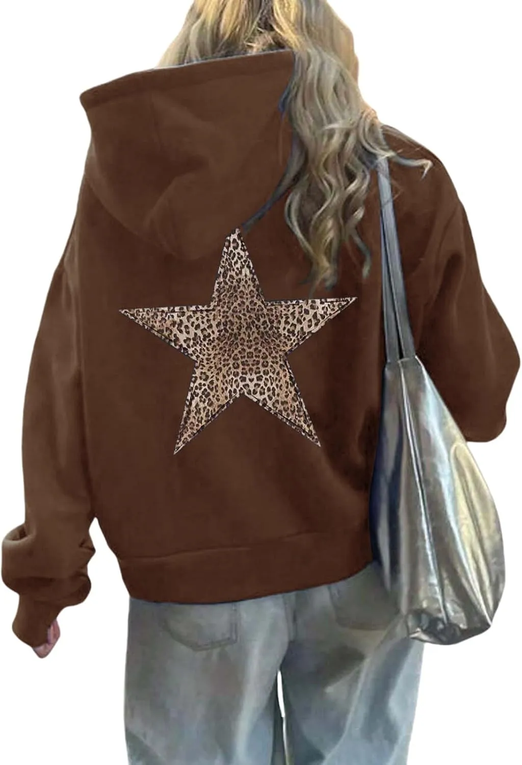 Women Oversized Sweatshirt Leopard Star Hoodies Casual Long Sleeve Sweaters Thick Warm Tops Coat Fashion Fall Clothes