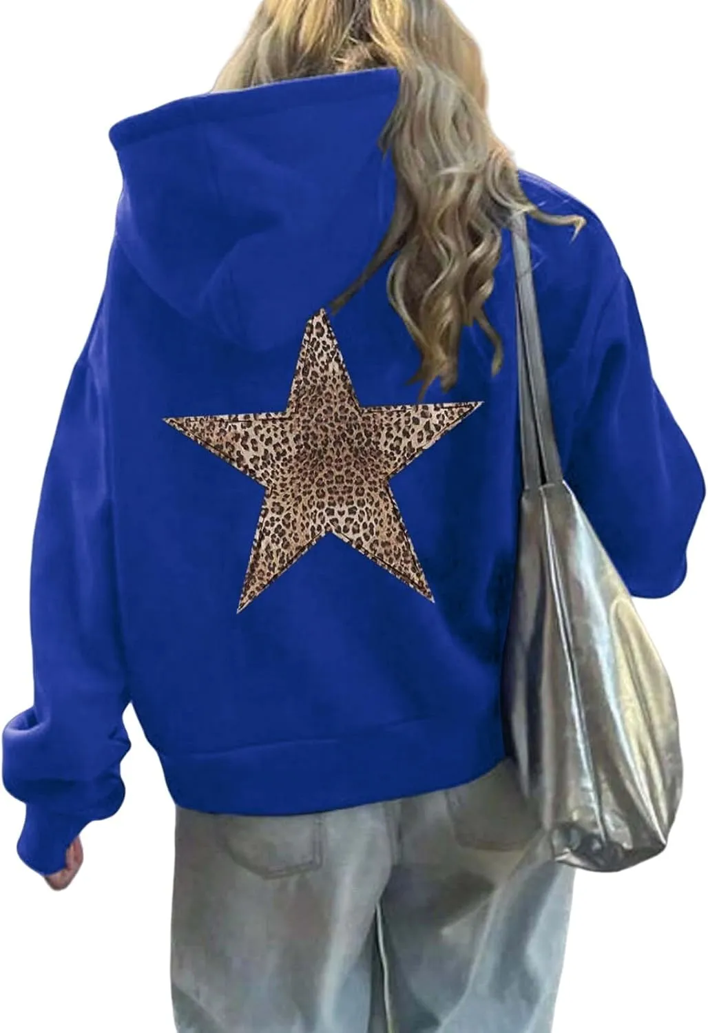 Women Oversized Sweatshirt Leopard Star Hoodies Casual Long Sleeve Sweaters Thick Warm Tops Coat Fashion Fall Clothes