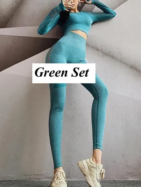 Women Seamless Yoga Cropped Long Sleeve Top Shirts
