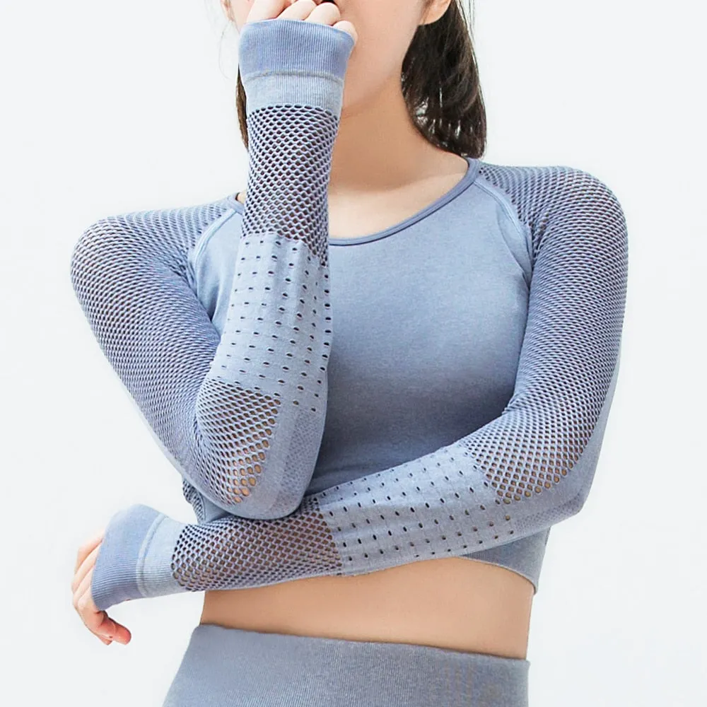 Women Seamless Yoga Cropped Long Sleeve Top Shirts