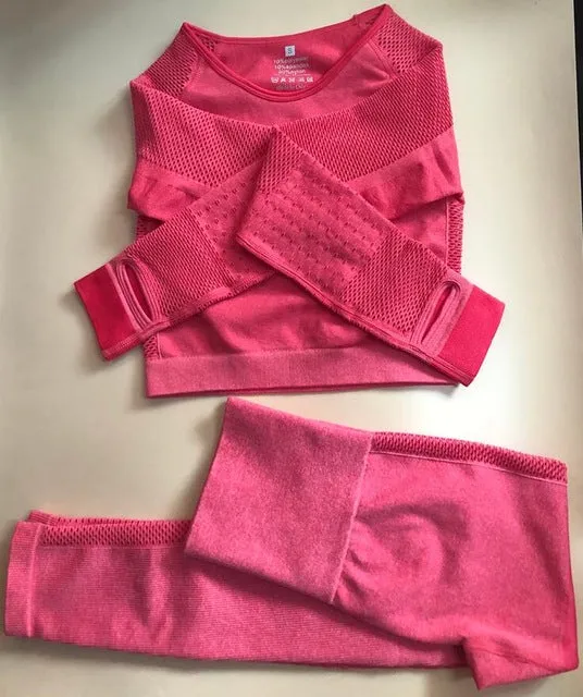 Women Seamless Yoga Cropped Long Sleeve Top Shirts