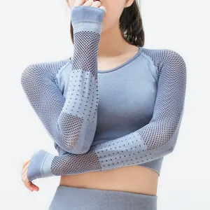 Women Seamless Yoga Cropped Long Sleeve Top Shirts