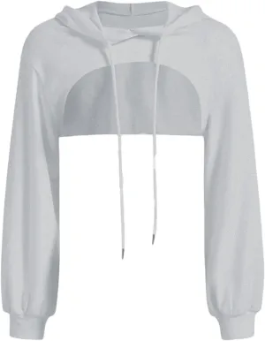Women Super Cropped Hoodies Cut Out Crop Top Long Sleeve Active Sweatshirt Aesthetic Punk Hip Hop Sexy Rave Clothes