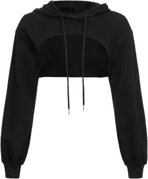 Women Super Cropped Hoodies Cut Out Crop Top Long Sleeve Active Sweatshirt Aesthetic Punk Hip Hop Sexy Rave Clothes