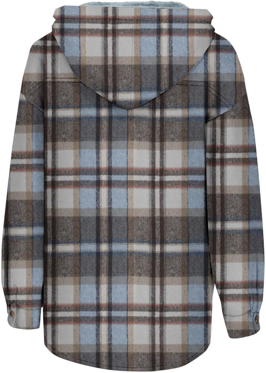 Women Wool Blend Trench Coat Plaid Trench Coat Fleece Sherpa Lined Shacket Jacket Hooded Oversized Color Block Hoodie
