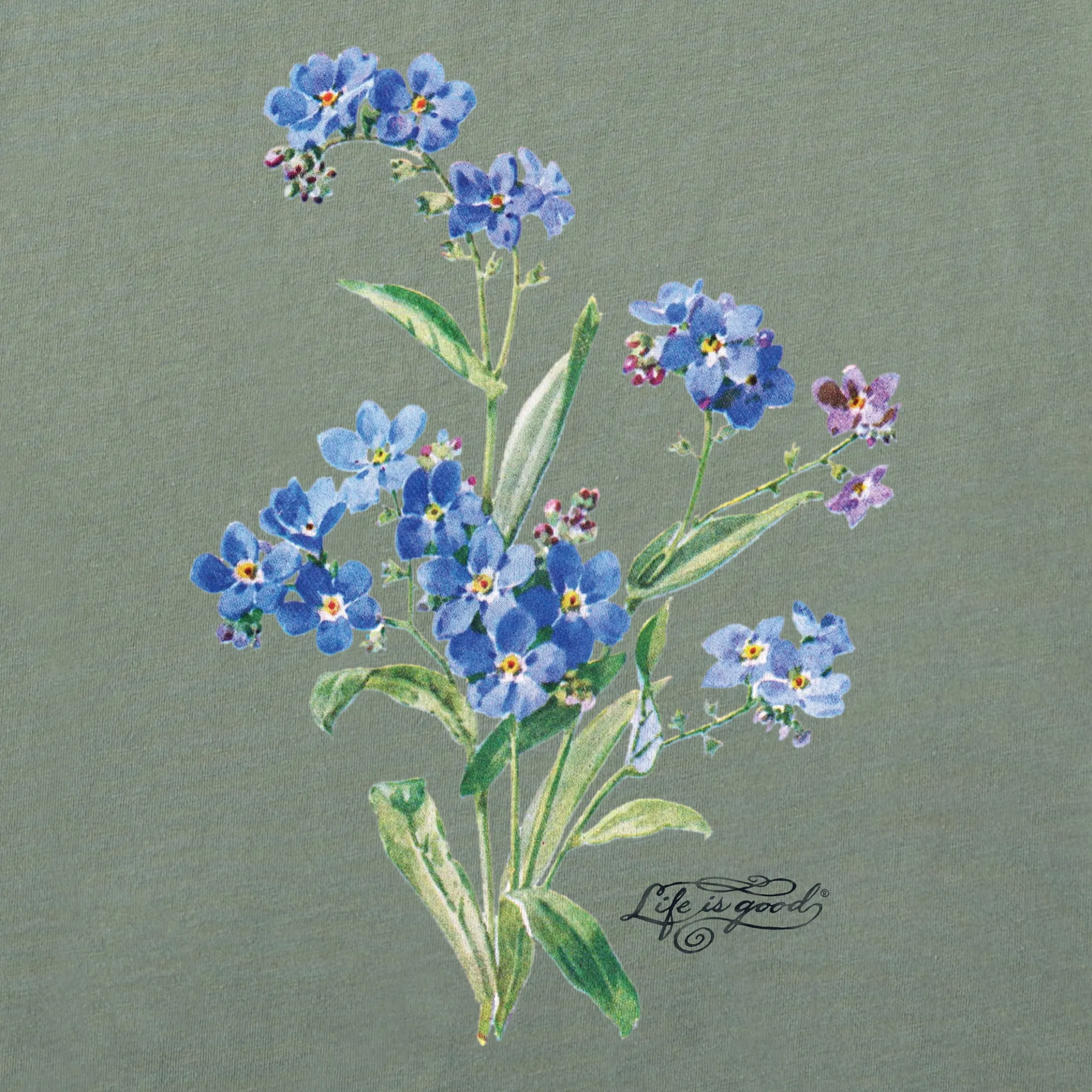 Women's Antique Blue Flowers Short Sleeve Crusher Vee