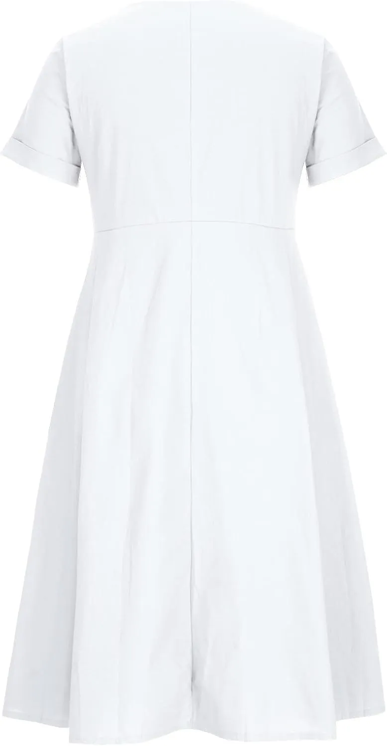 Women's Button Down Shirts Dress Summer Cotton Linen Dresses Casual Elegant Formal Work Short Sleeve Loose Midi Dress