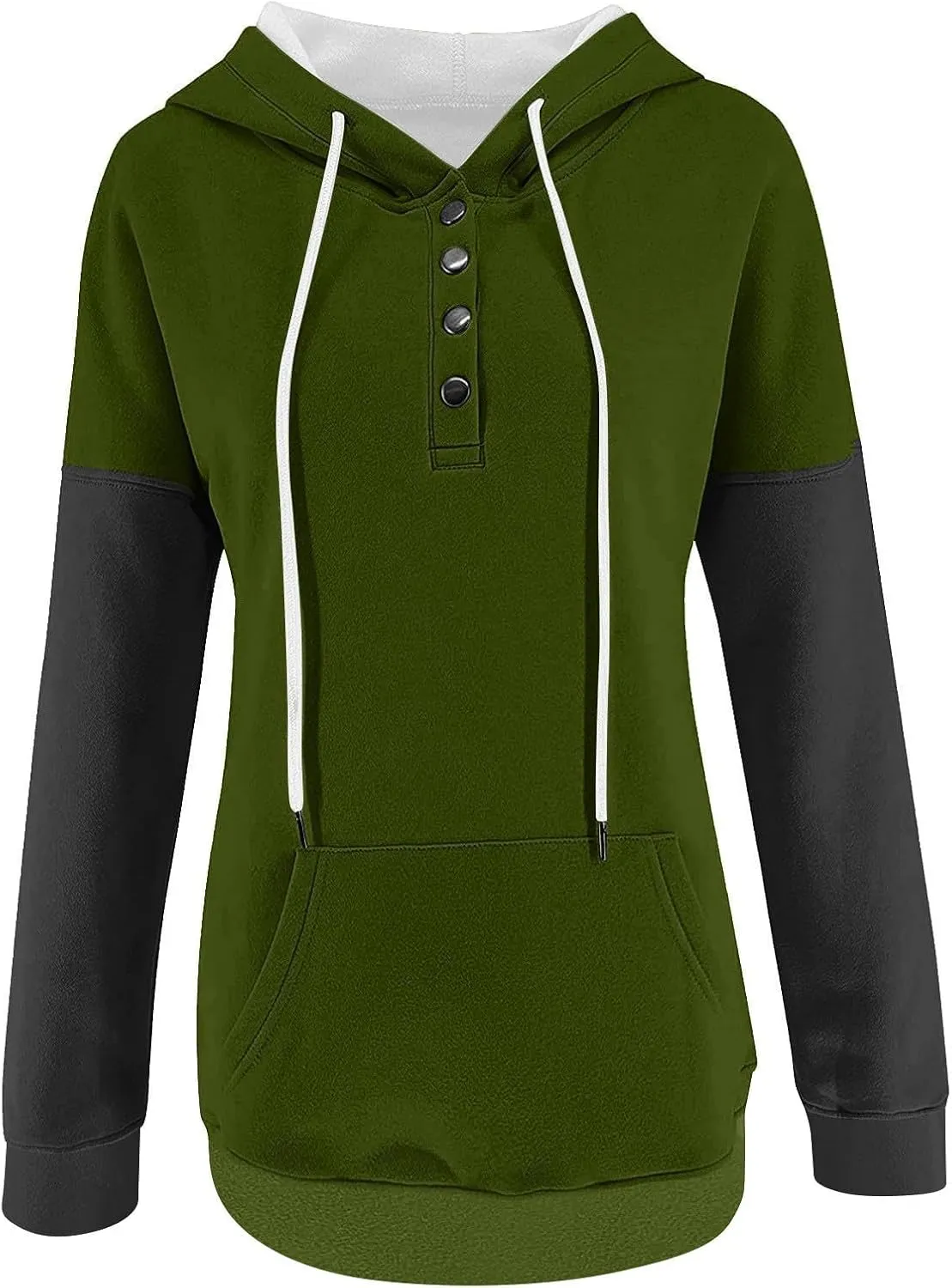 Women's Casual Oversized Hoodies Color Block Long Sleeve Sweatshirt Drawstring Hooded Large Pocket Pullover Top