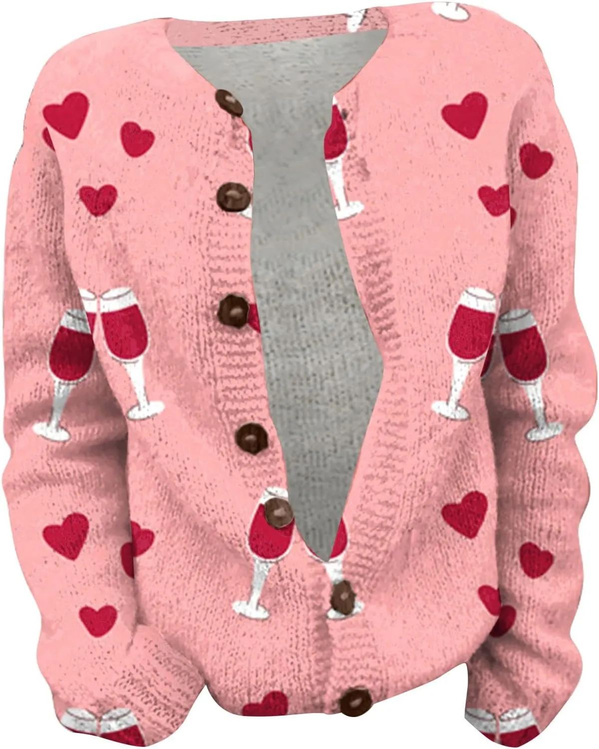 Womens Cute Heart Cardigan Sweaters Sweaters for Women 2025 Trendy Love Heart Button Down Long Sleeve Oversized Coat