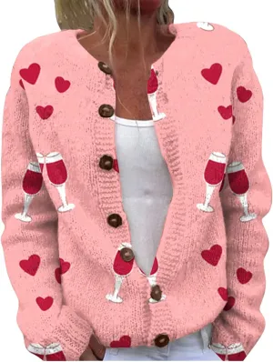 Womens Cute Heart Cardigan Sweaters Sweaters for Women 2025 Trendy Love Heart Button Down Long Sleeve Oversized Coat