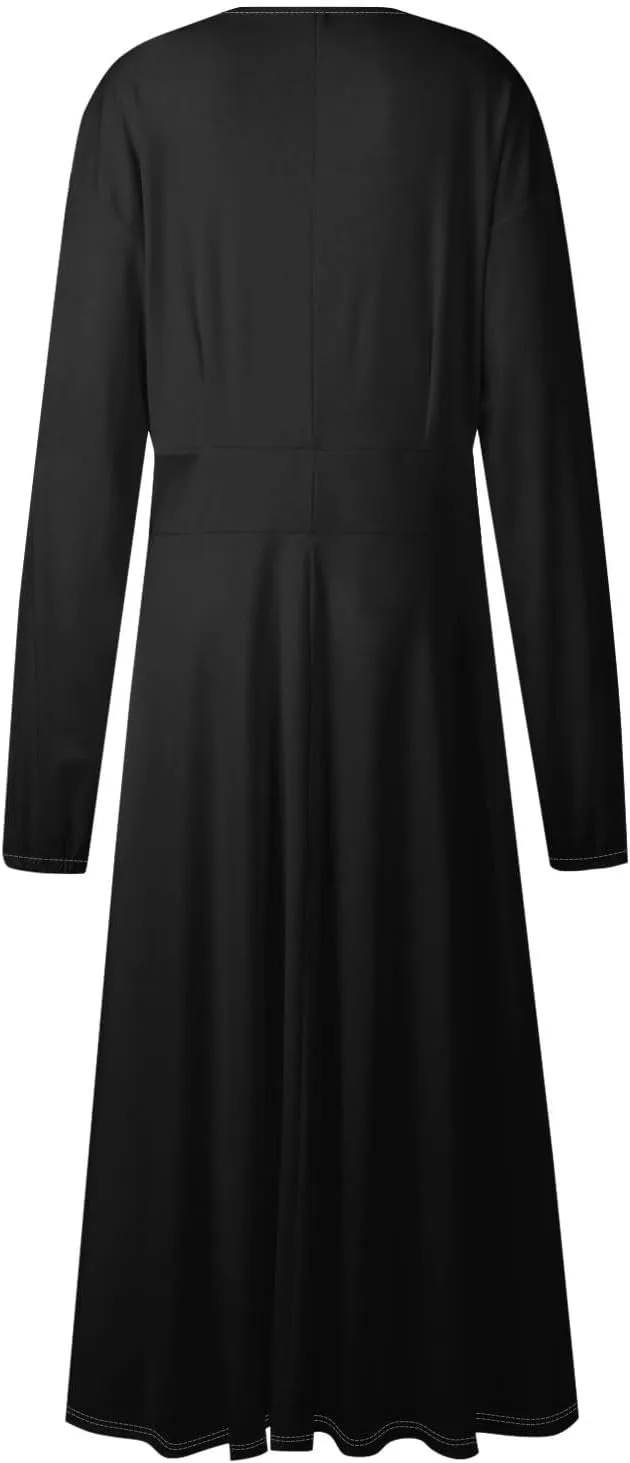 Womens Dresses V Neck Long Sleeve Dresses Maxi Printed Dresses Fall Soft Dress Fashion Elegant Dress Casual Dresses
