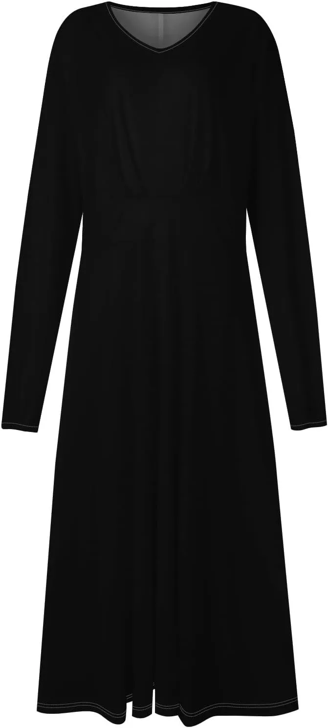 Womens Dresses V Neck Long Sleeve Dresses Maxi Printed Dresses Fall Soft Dress Fashion Elegant Dress Casual Dresses