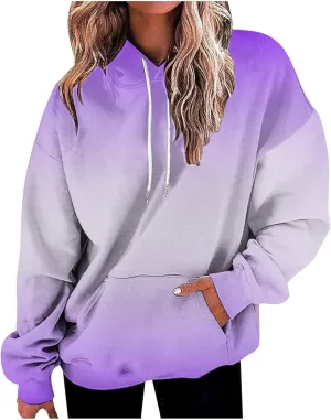 Womens Fall Fashion 2024 Trendy Oversized Hoodie Sweatshirts Gradient Color Casual Drawstring Hoodies Pullover