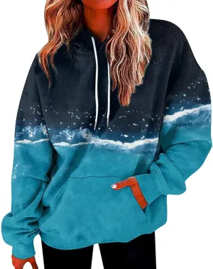 Womens Fall Fashion 2024 Trendy Oversized Hoodie Sweatshirts Gradient Color Casual Drawstring Hoodies Pullover