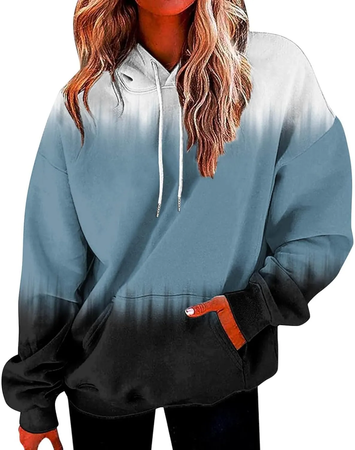 Womens Fall Fashion 2024 Trendy Oversized Hoodie Sweatshirts Gradient Color Casual Drawstring Hoodies Pullover