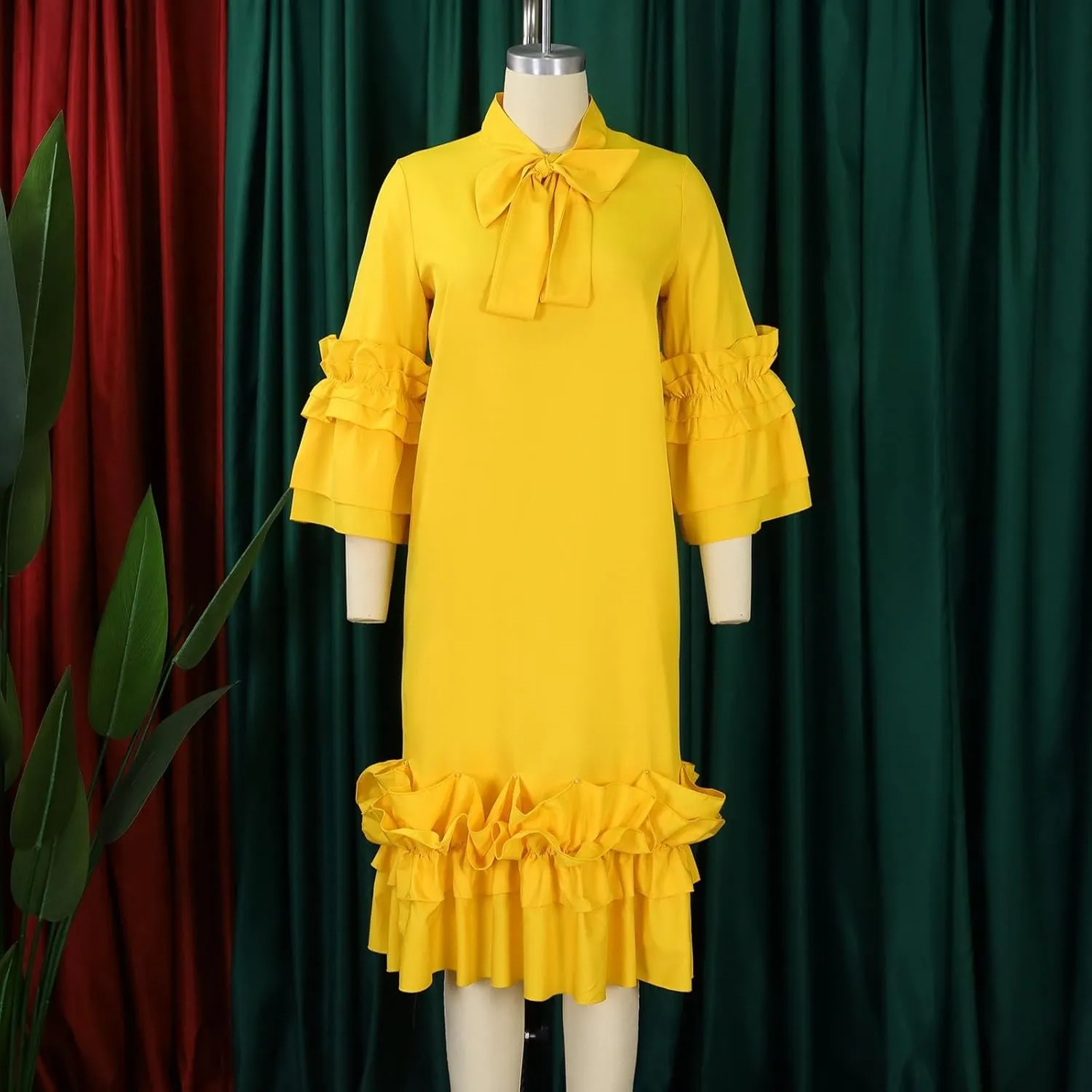 Women's Fashion Casual Ruffle Hem Flare Sleeve Plus Size Maxi Dress Petite Dresses for Women