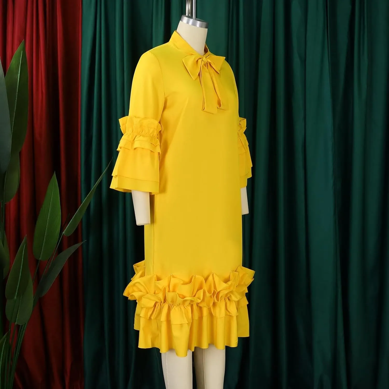 Women's Fashion Casual Ruffle Hem Flare Sleeve Plus Size Maxi Dress Petite Dresses for Women
