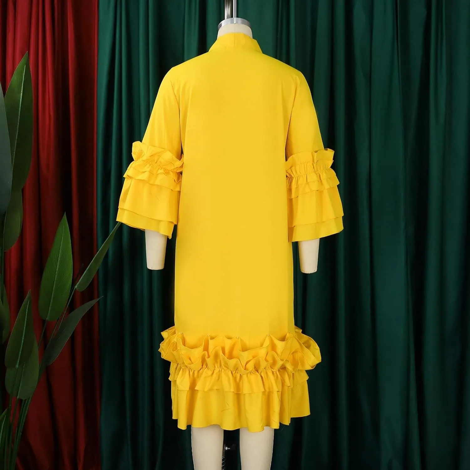 Women's Fashion Casual Ruffle Hem Flare Sleeve Plus Size Maxi Dress Petite Dresses for Women
