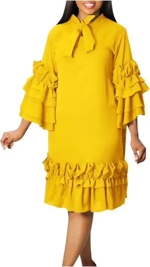 Women's Fashion Casual Ruffle Hem Flare Sleeve Plus Size Maxi Dress Petite Dresses for Women