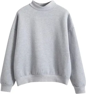 Womens Fashion Cotton Pullover Casual Solid Color Oversized Long Sleeve Round Neck Sweatshirt Tops Soft Basic Hoodie