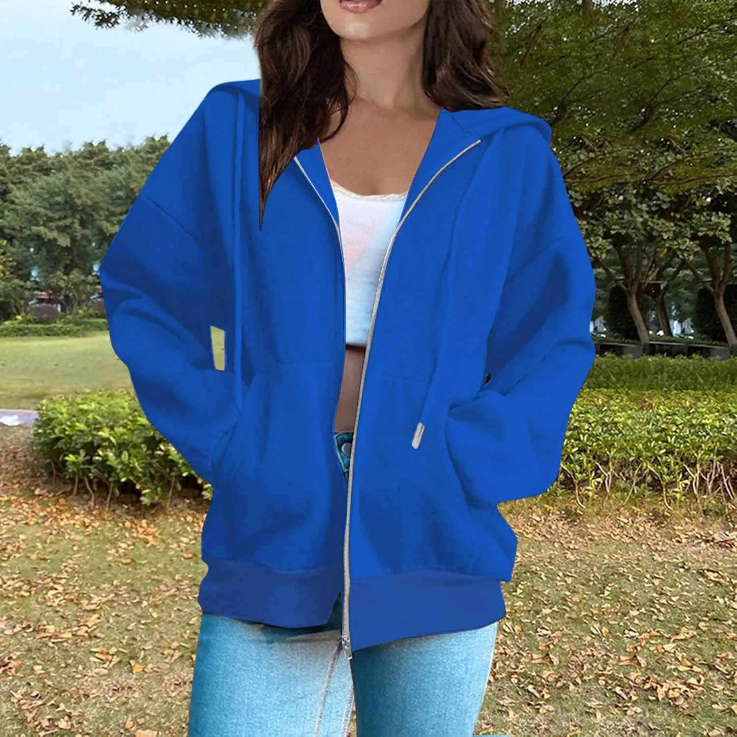 Womens Fashion Long Sleeve Zip Up Hoodies Jackets Casual Plain Fitted Fall Teen Girls Sweatshirt Coats