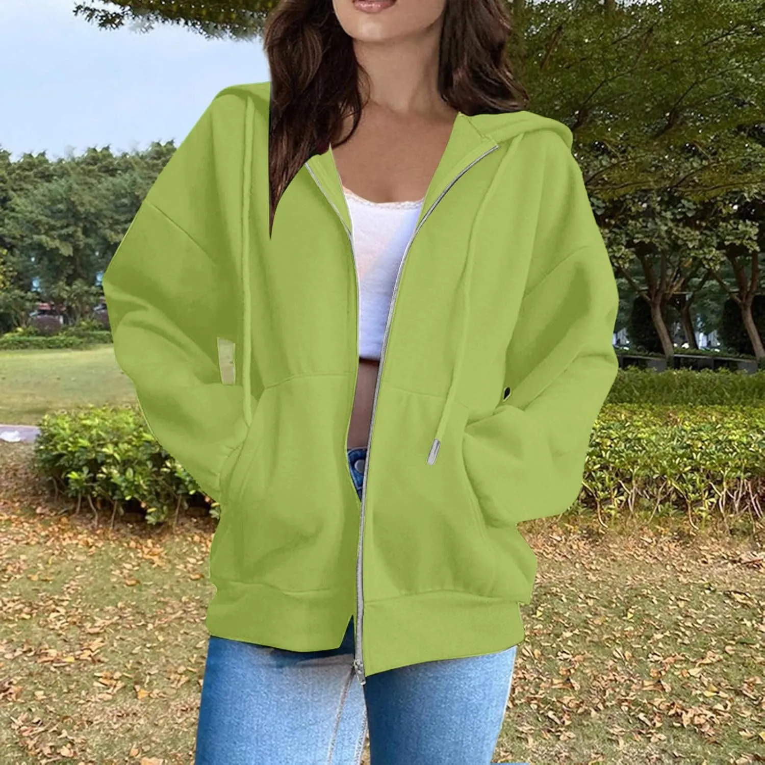 Womens Fashion Long Sleeve Zip Up Hoodies Jackets Casual Plain Fitted Fall Teen Girls Sweatshirt Coats