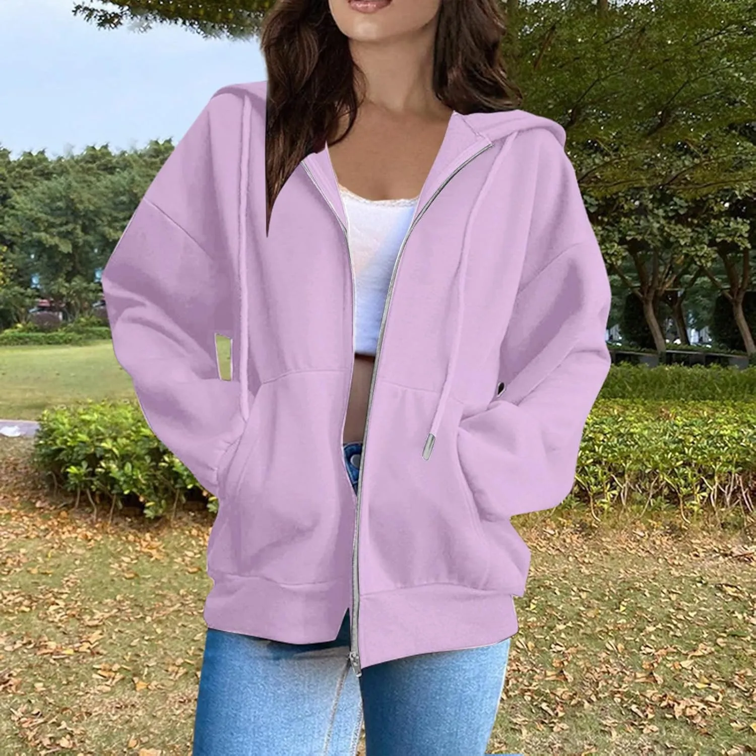 Womens Fashion Long Sleeve Zip Up Hoodies Jackets Casual Plain Fitted Fall Teen Girls Sweatshirt Coats