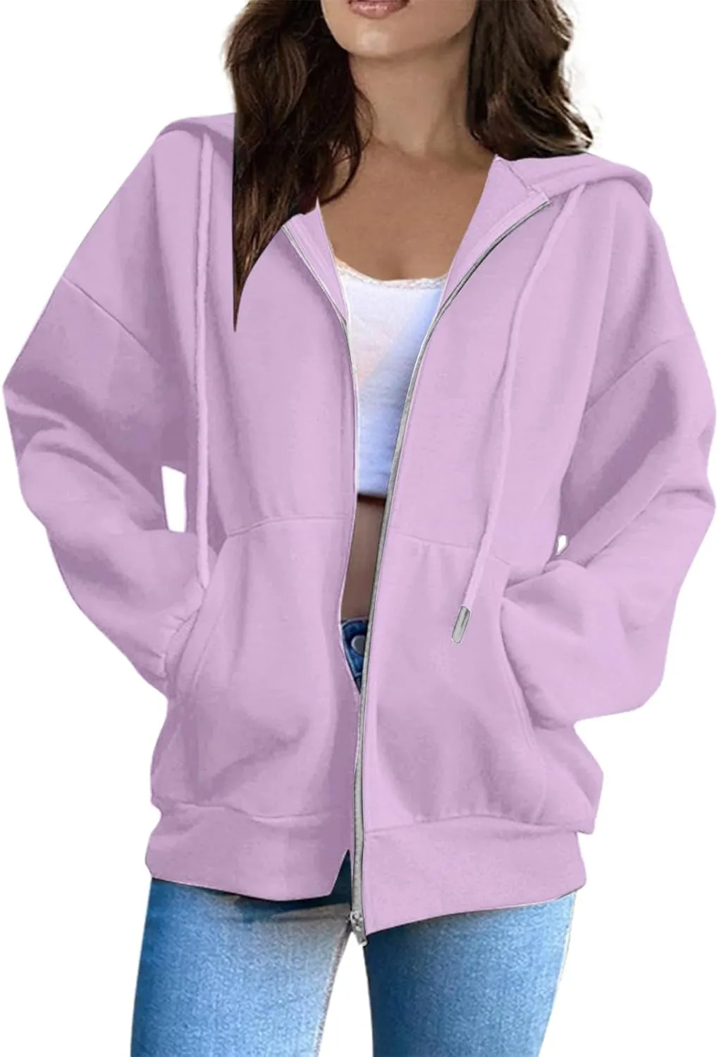 Womens Fashion Long Sleeve Zip Up Hoodies Jackets Casual Plain Fitted Fall Teen Girls Sweatshirt Coats