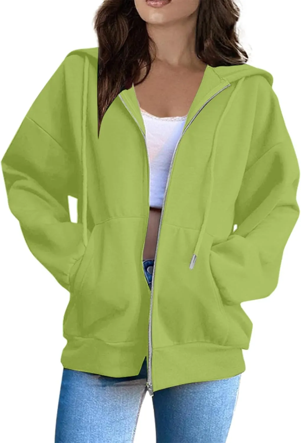 Womens Fashion Long Sleeve Zip Up Hoodies Jackets Casual Plain Fitted Fall Teen Girls Sweatshirt Coats