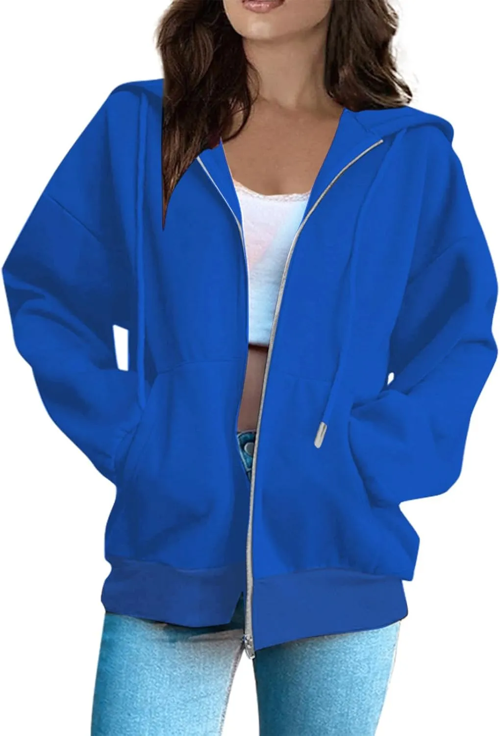 Womens Fashion Long Sleeve Zip Up Hoodies Jackets Casual Plain Fitted Fall Teen Girls Sweatshirt Coats