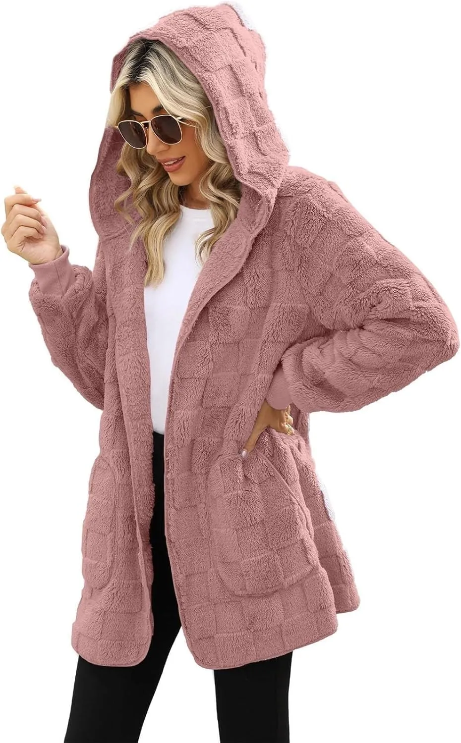 Womens Fleece Jacket Oversized Zip Up Sherpa Fuzzy Casual Coats Fall Winter Warm Outerwear 2024 Clothes with Pockets