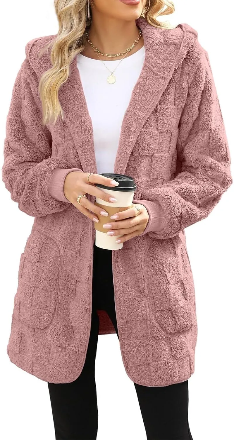 Womens Fleece Jacket Oversized Zip Up Sherpa Fuzzy Casual Coats Fall Winter Warm Outerwear 2024 Clothes with Pockets