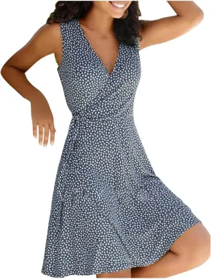 Women's Floral Wrap V Neck Midi Dress A Line Swing Cap Sleeve Midi Dress Multicolour Scoop Neck Mini Dresses