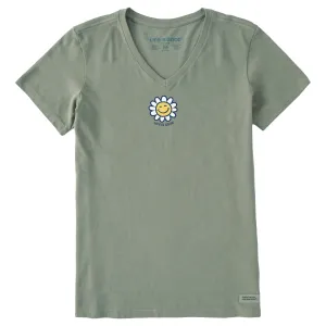 Women's Happy Smile Daisy Short Sleeve Crusher Vee