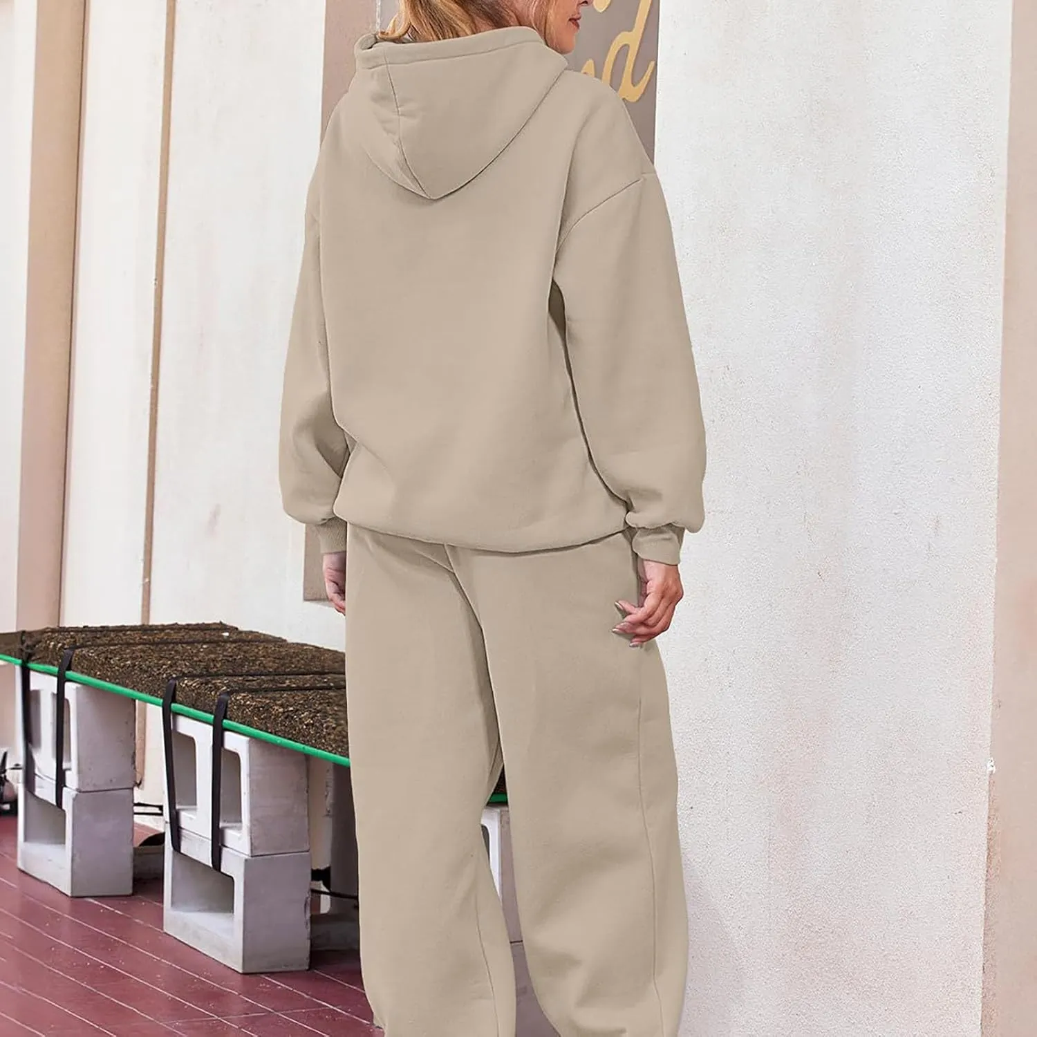 Womens Hoodie 2 Piece Set Trendy Oversized Baggy Lounge Y2K Sweatsuit Sets Casual Solid Color Loose Fit Tracksuit Set