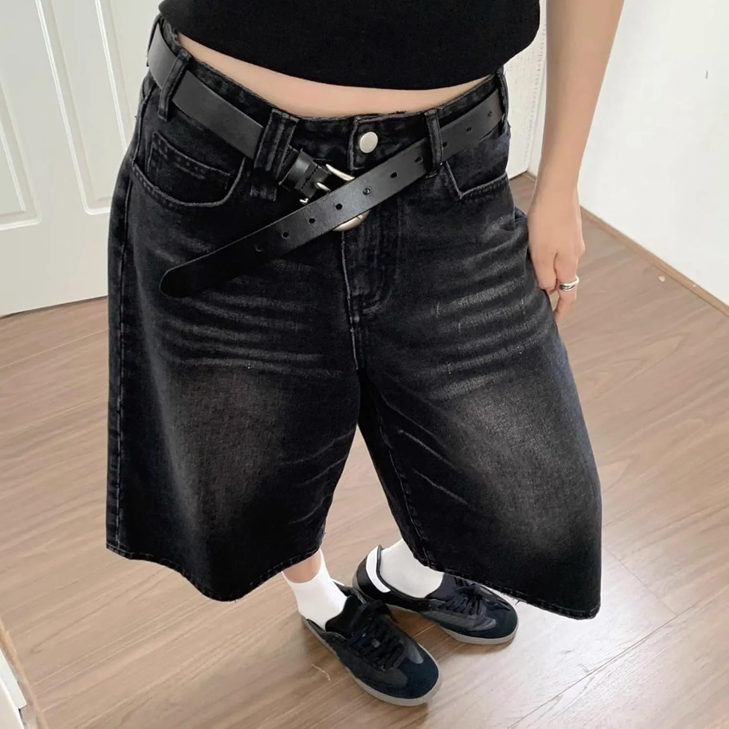 Women's Jeans Shorts High Waisted Casual Stretchy Wide Leg Girls Trendy Summer Y2k Baggy Vintage Capri Denim Pants