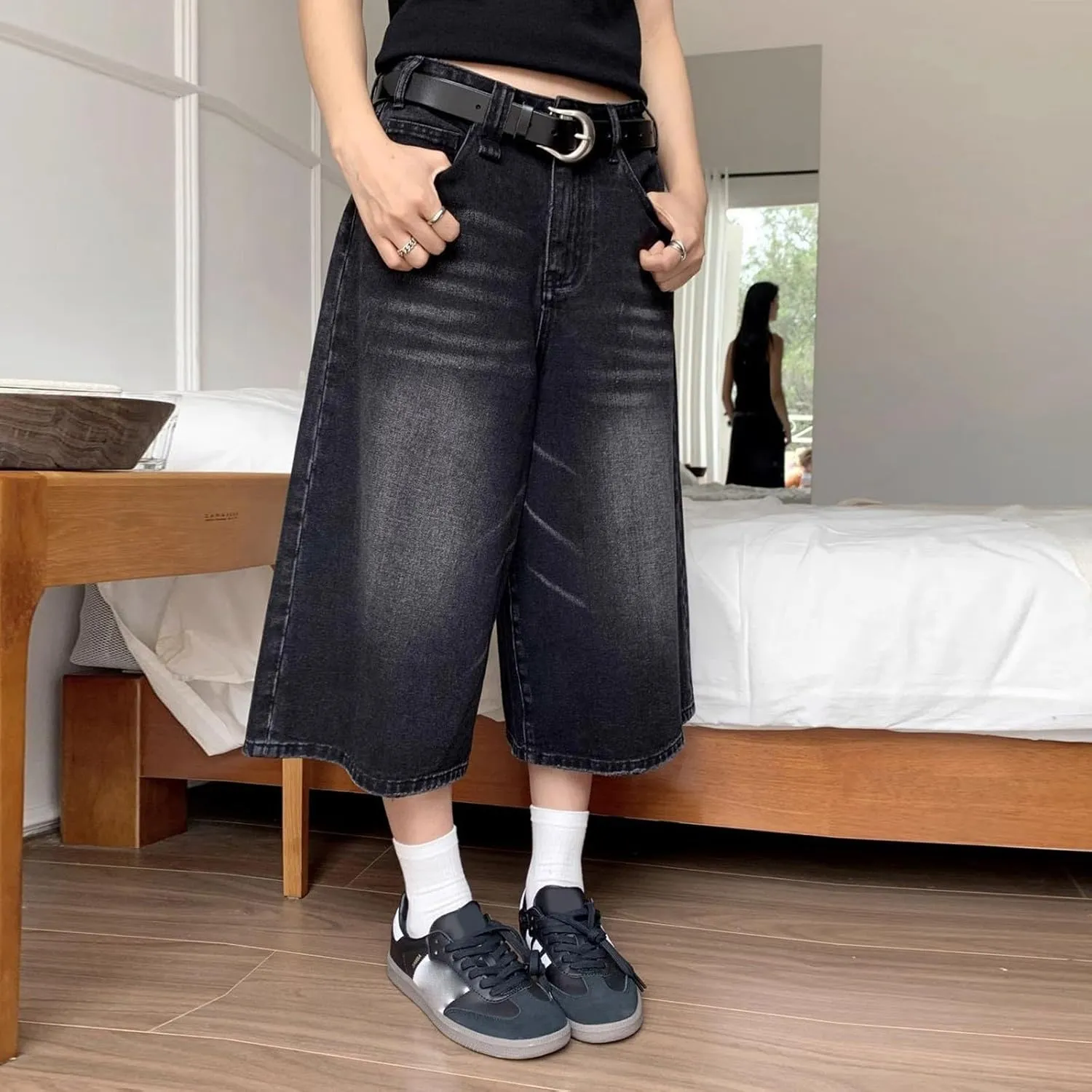 Women's Jeans Shorts High Waisted Casual Stretchy Wide Leg Girls Trendy Summer Y2k Baggy Vintage Capri Denim Pants