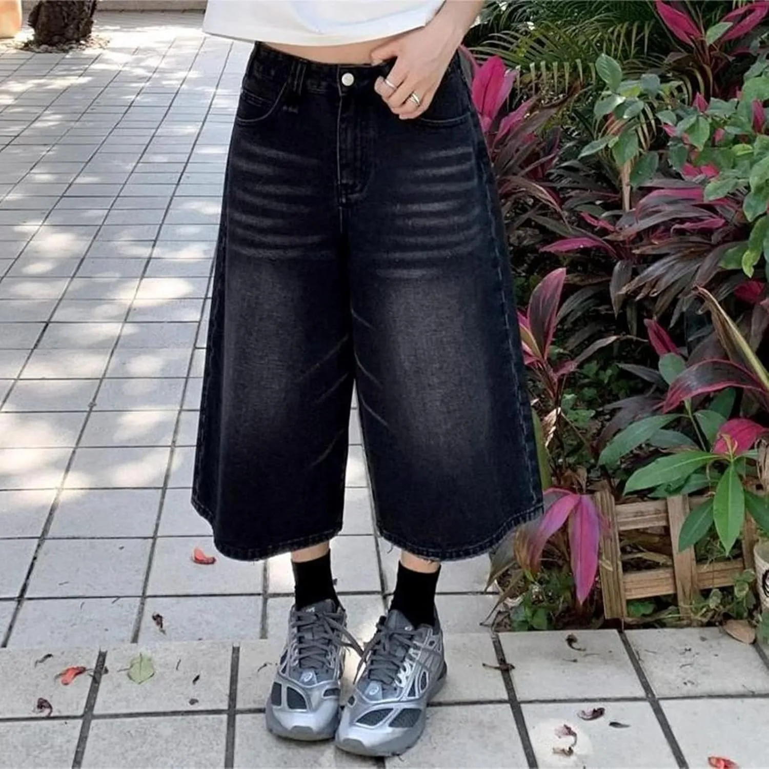 Women's Jeans Shorts High Waisted Casual Stretchy Wide Leg Girls Trendy Summer Y2k Baggy Vintage Capri Denim Pants