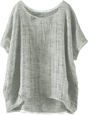 Womens Linen Tops V Neck Beach Cotton Top Cotton Womens Short Sleeve Shirts V Neck Collared Down Blouse Oversized