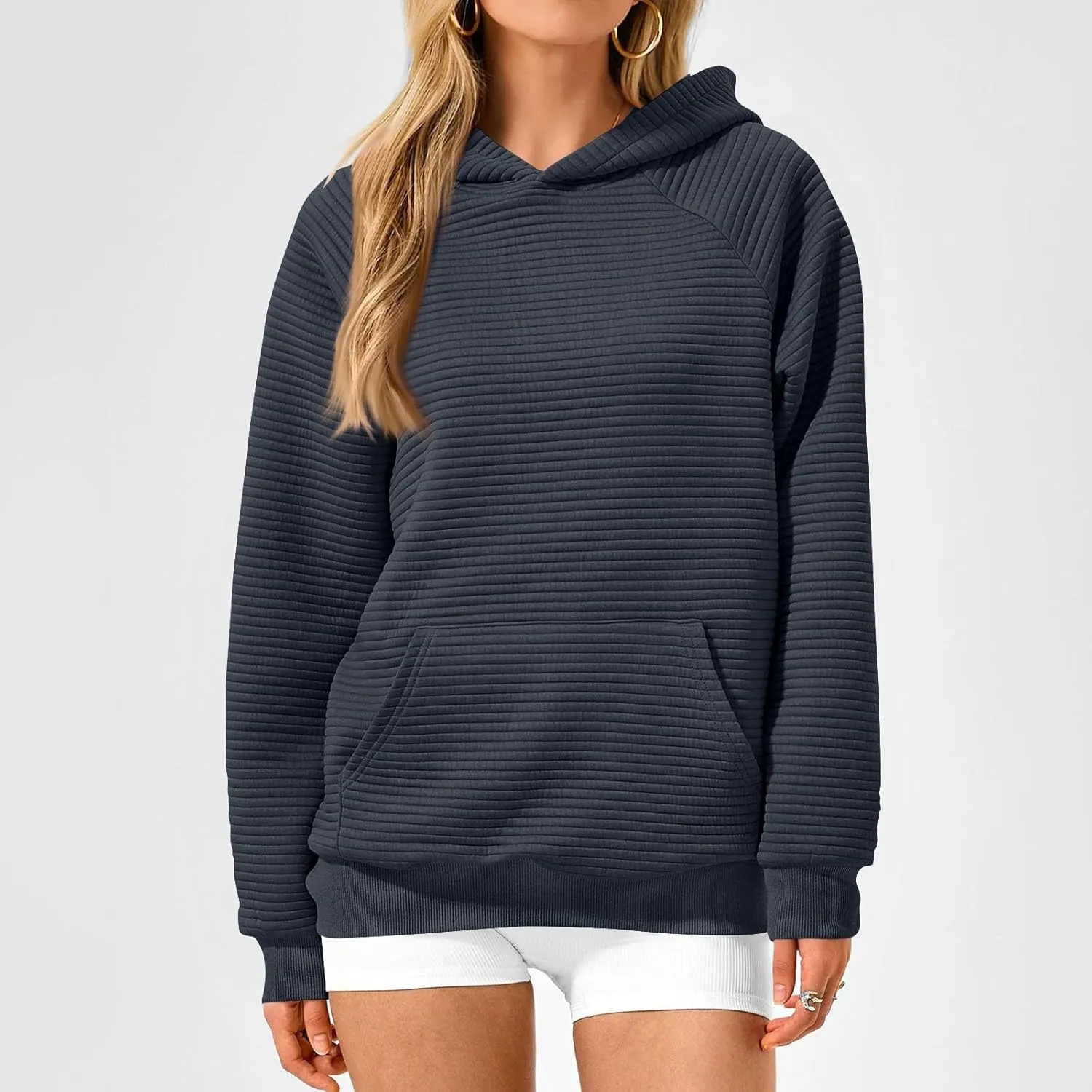 Women's Long Sleeve Hoodies Fashion Comfy Plain Hoodie with Pockets Loose Pullover Tops