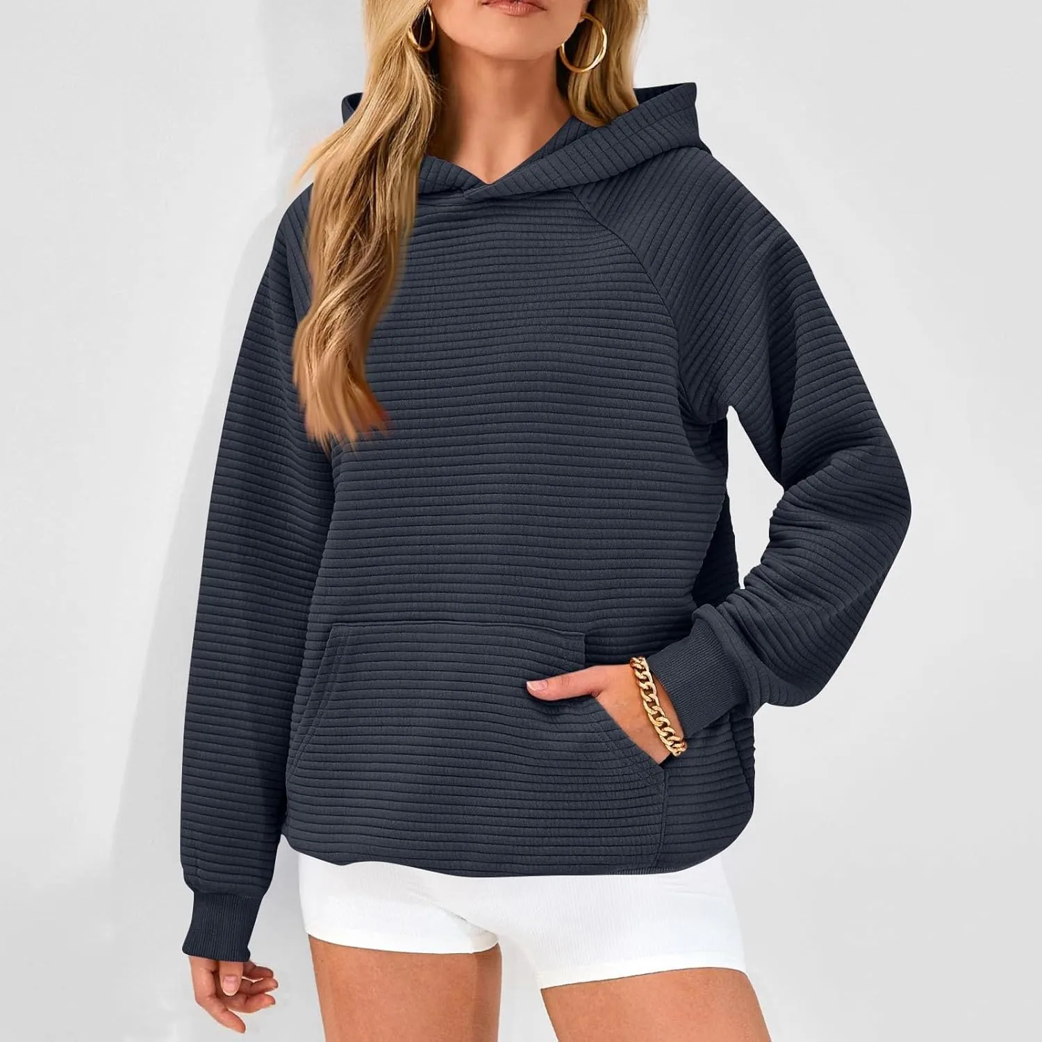 Women's Long Sleeve Hoodies Fashion Comfy Plain Hoodie with Pockets Loose Pullover Tops
