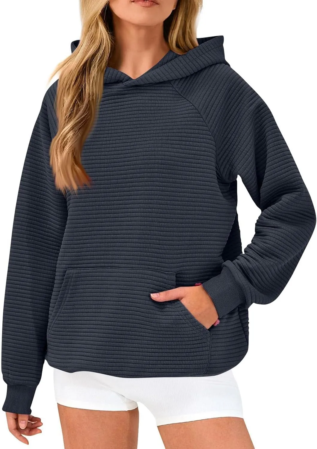 Women's Long Sleeve Hoodies Fashion Comfy Plain Hoodie with Pockets Loose Pullover Tops