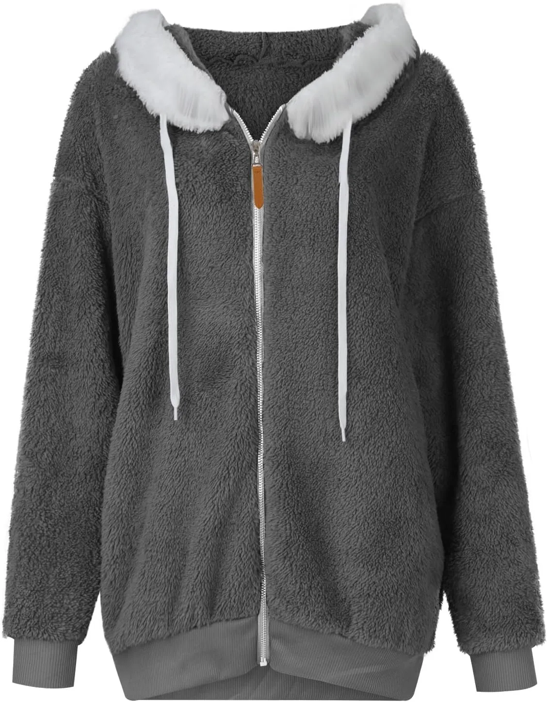 Womens Oversized Fleece Hoodie Sherpa Jacket Full Zip Up Fuzzy Hooded Coats Shaggy Warm Winter Outerwear with Pockets