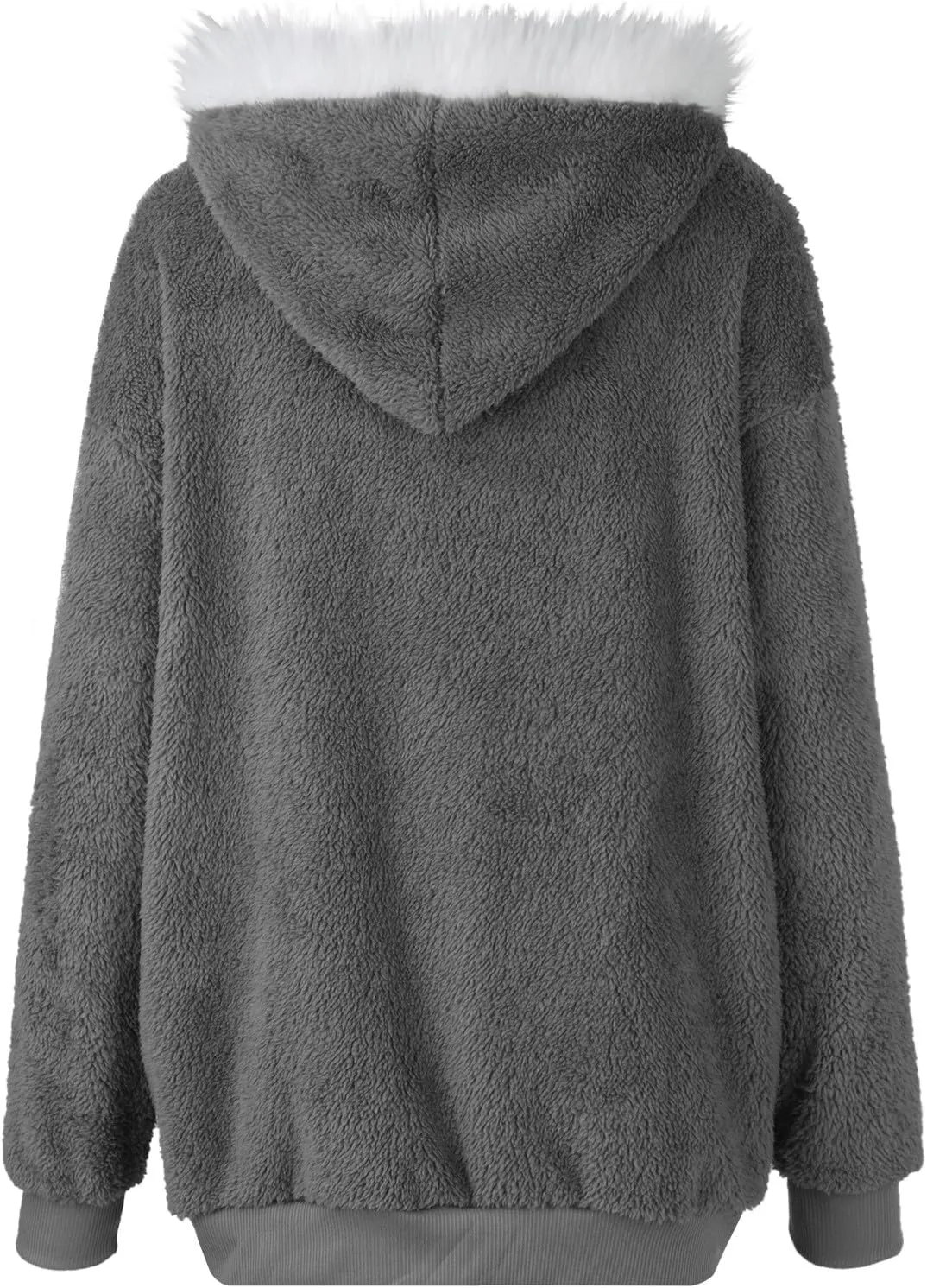 Womens Oversized Fleece Hoodie Sherpa Jacket Full Zip Up Fuzzy Hooded Coats Shaggy Warm Winter Outerwear with Pockets
