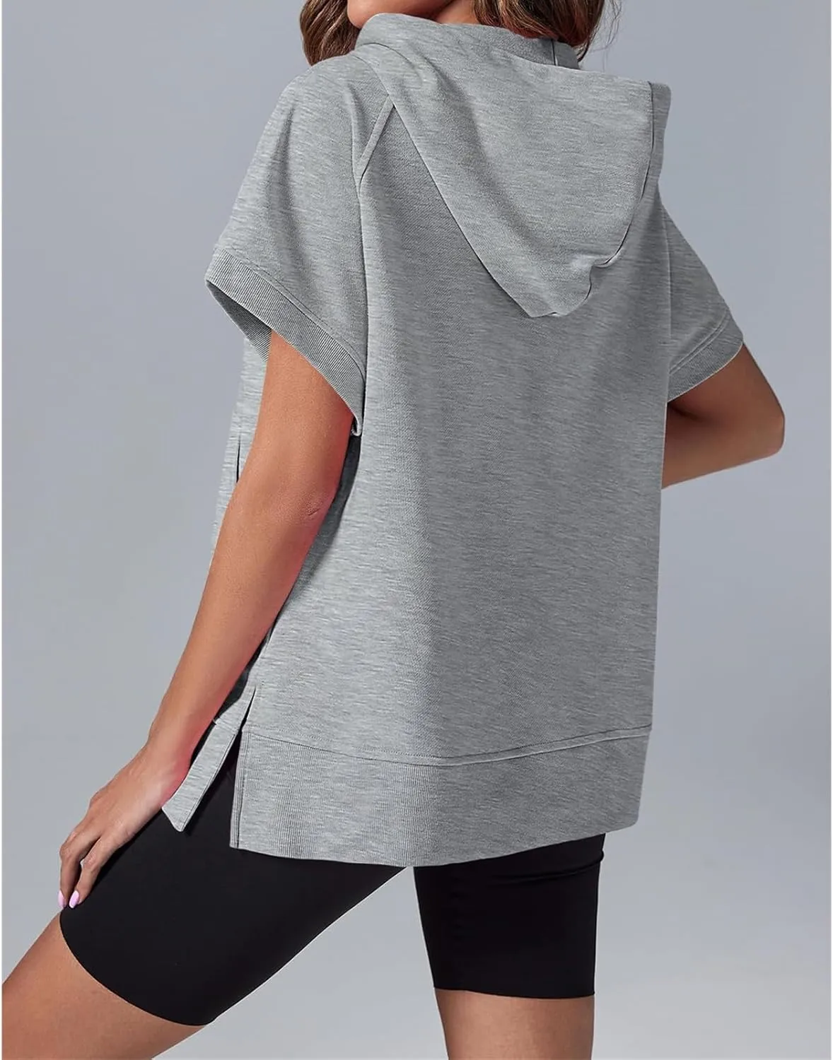 Womens Oversized Half Zip Hoodies Short Sleeve Casual Sweatshirts Loose Fit Pullover Tops with Pockets 2024