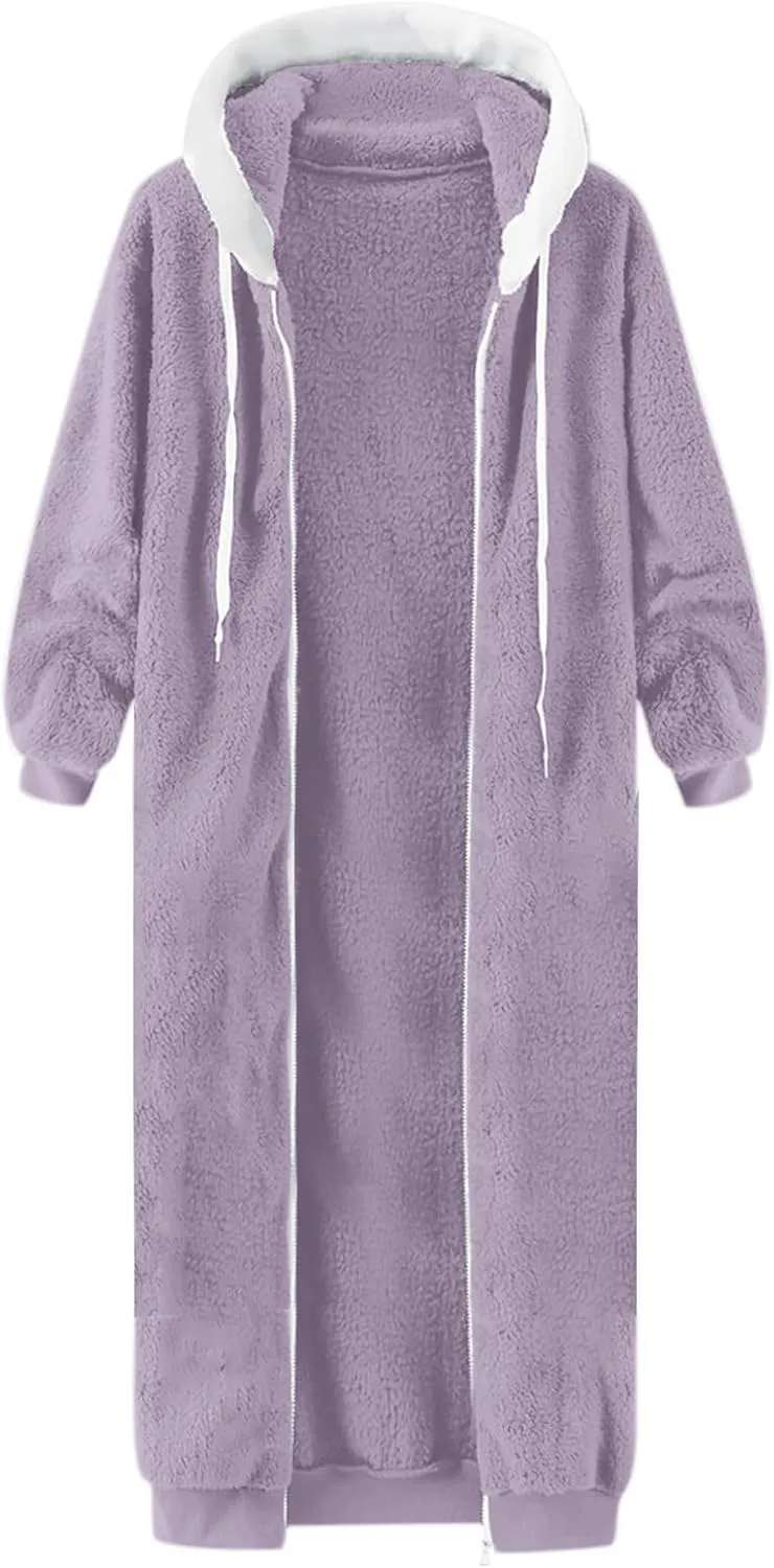 Womens Oversized Plush Sweatshirt Fleece Jacket Fuzzy Sweater Sherpa Hoodies Shaggy Warm Winter Outerwear