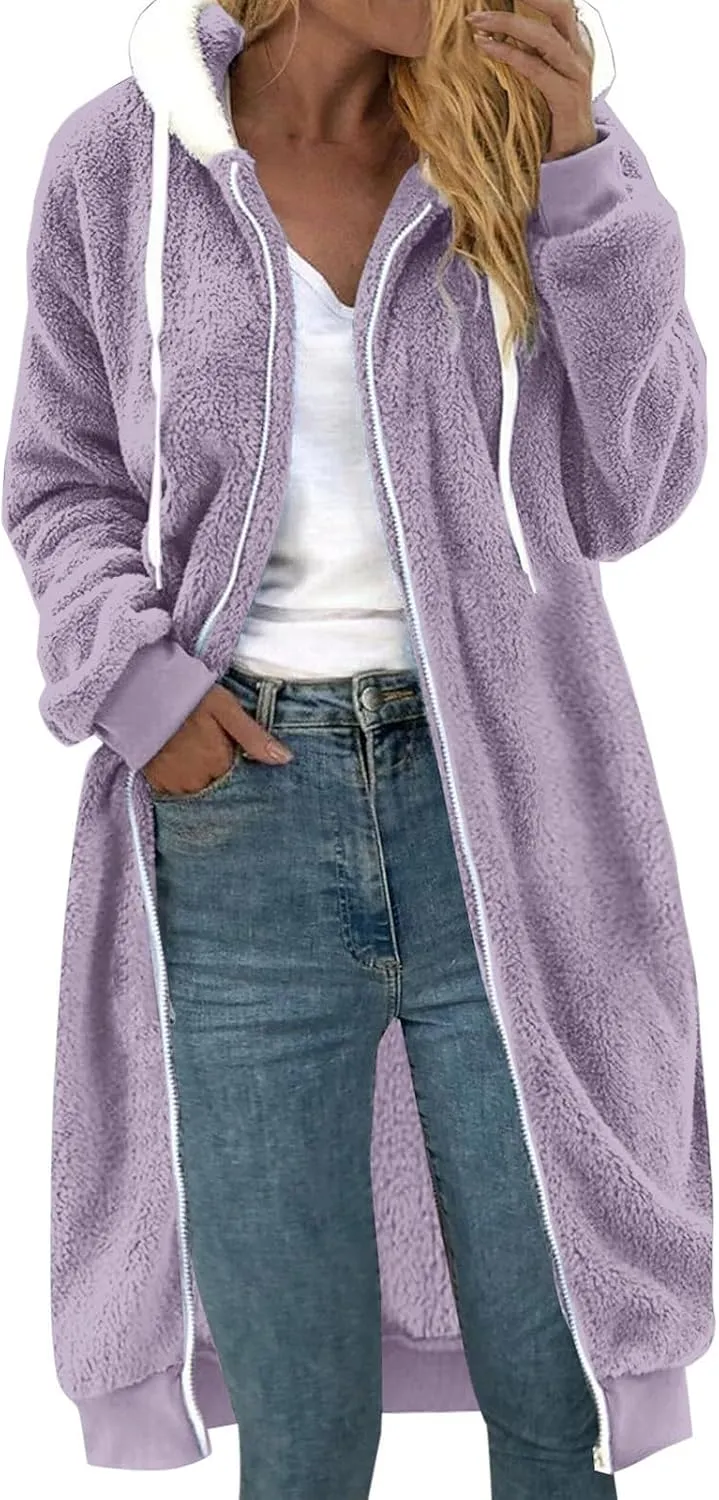 Womens Oversized Plush Sweatshirt Fleece Jacket Fuzzy Sweater Sherpa Hoodies Shaggy Warm Winter Outerwear