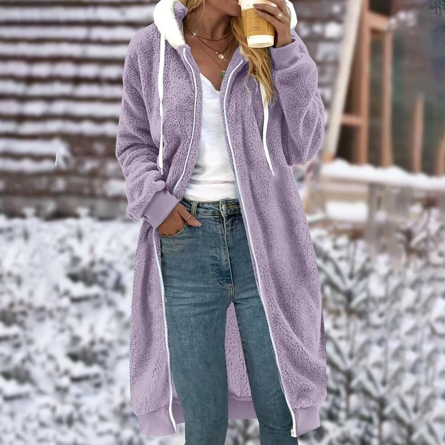 Womens Oversized Plush Sweatshirt Fleece Jacket Fuzzy Sweater Sherpa Hoodies Shaggy Warm Winter Outerwear