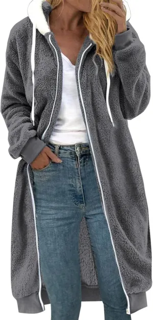 Womens Oversized Plush Sweatshirt Fleece Jacket Fuzzy Sweater Sherpa Hoodies Shaggy Warm Winter Outerwear