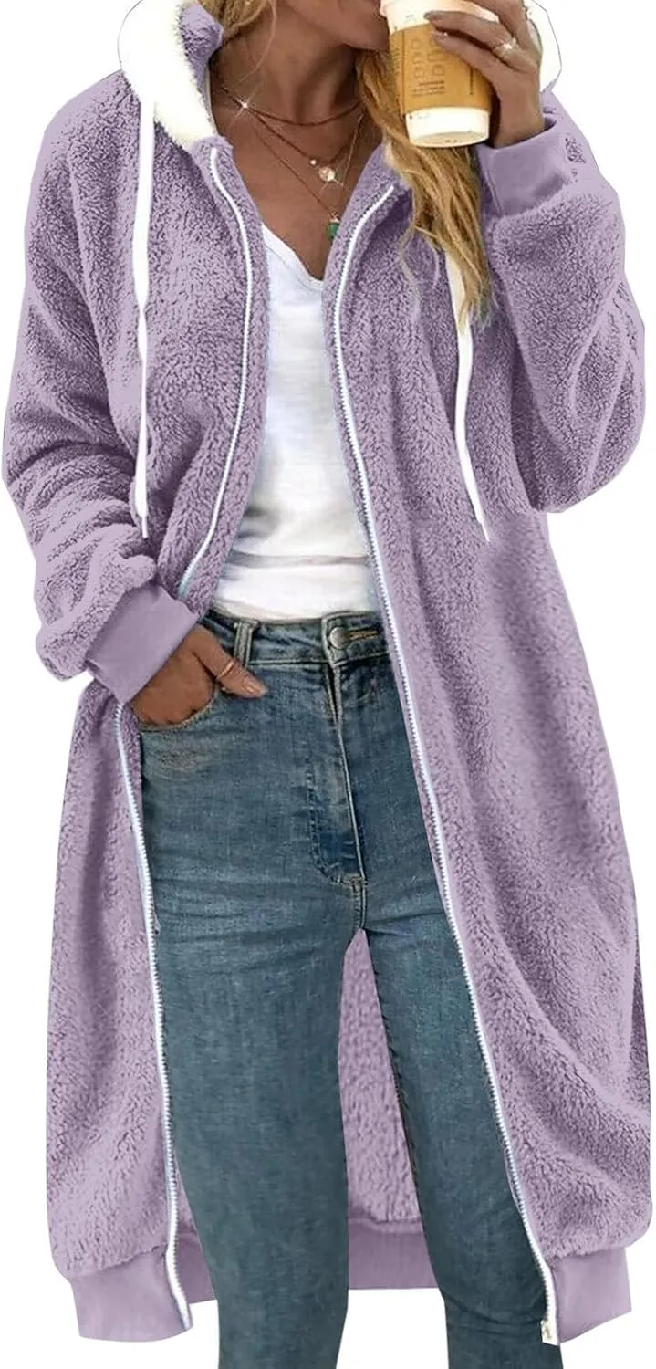 Womens Oversized Plush Sweatshirt Fleece Jacket Fuzzy Sweater Sherpa Hoodies Shaggy Warm Winter Outerwear
